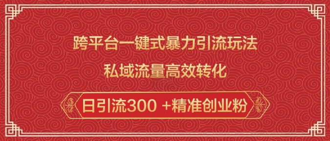 跨平台一键式暴力引流玩法，私域流量高效转化日引流300 +精准创业粉-枫客网创